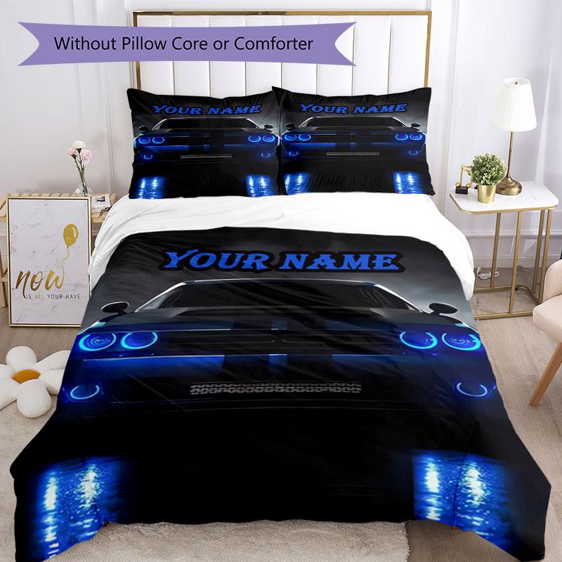 3PC Custom Name "Night Drive Adventure" Bedding Set Printed Bedding Set Duvet Cover Closure Includes 1 Duvet Cover & 2 Pillowcases for All Seasons Bed