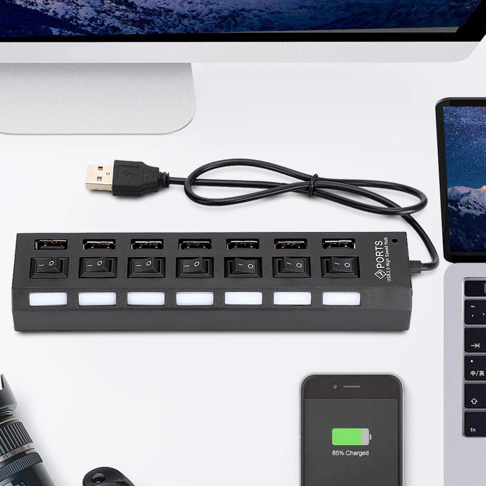 

7 Port Hub USB Docking Station Black 480mbps with Switch for Overload Current Protection7 Ports Black