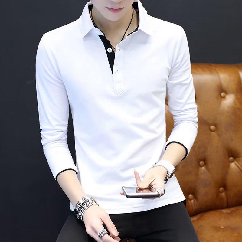 Men's Trendy Slim Fit Long-Sleeve POLO T-Shirt, Solid Color Casual Business Top