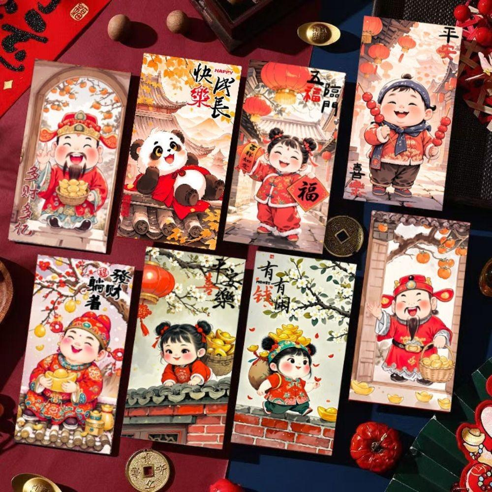 6pcs Cartoon New Year Red Envelopes Traditional Gifts Packing Bags Celebration Party