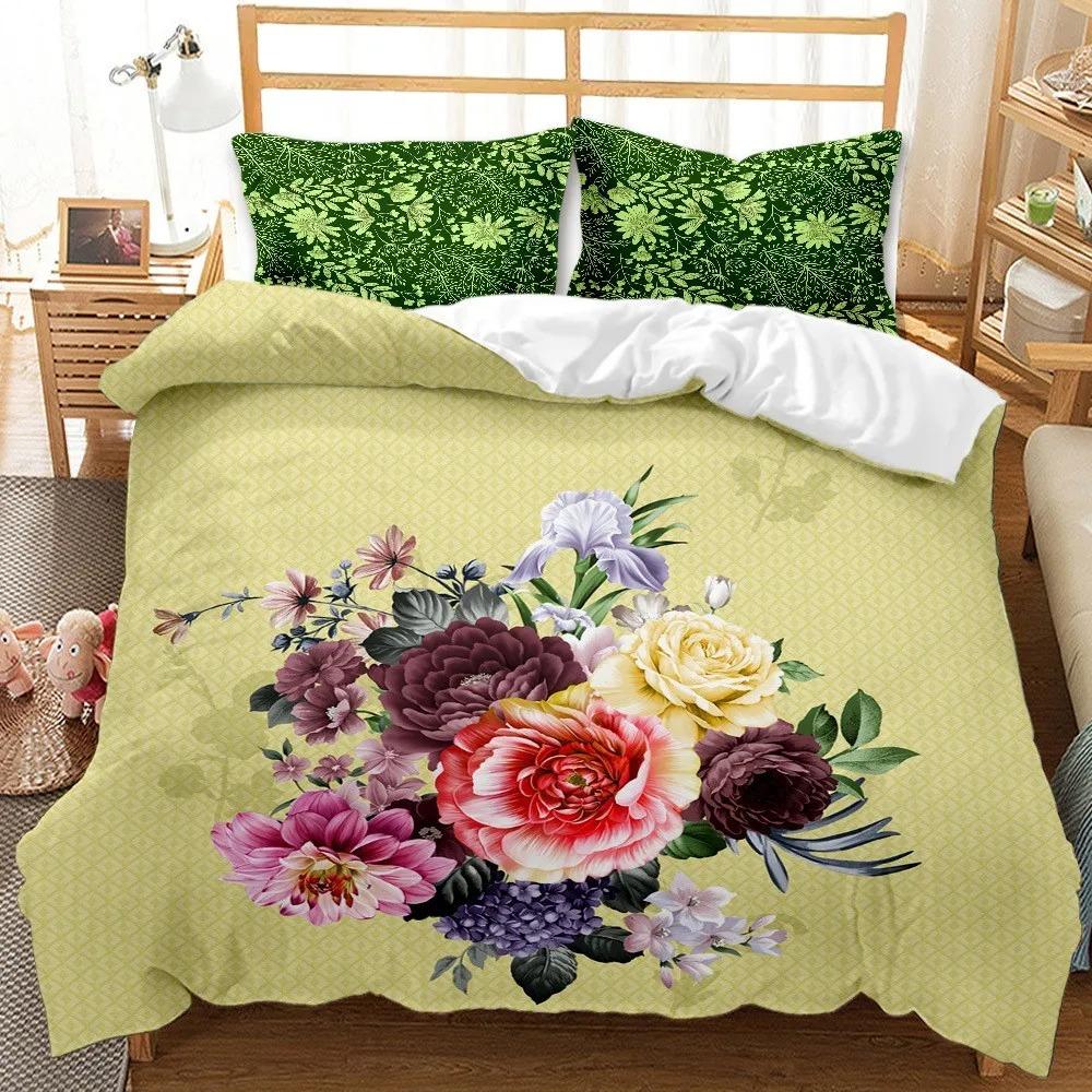 Spring Flowers Tulip Bedding Set Pink Rose Duvet Cover Queen King Full Size Women Girls Soft Floral Design