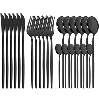 JANKNG Western 24-teiliges Geschirr-Set aus Edelstahl, Besteck-Set, Schwarz, Messer, Gabel, Löffel, Besteck-Set, Besteck-Set, Geschirr-Set