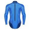 #M-4XL Mens Glossy Bodysuit Mock Neck Long Sleeve Front Zipper Leotard Jumpsuit Rash Guard for Beach Surfing Swimming Workout