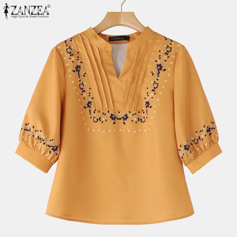 ZANZEA Women Casual V-Neck Floral Print Half Sleeve Blouse