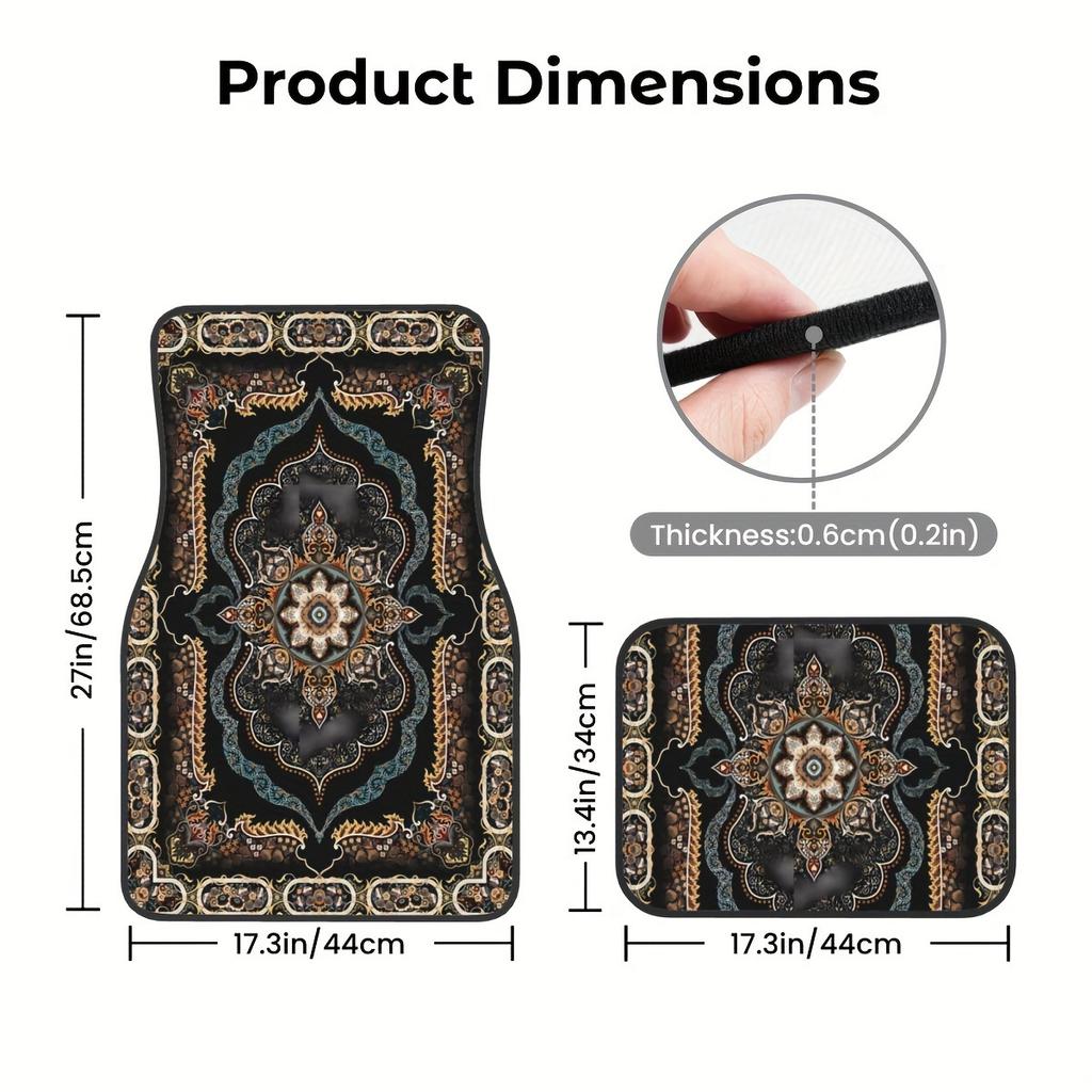 4Pcs set Bohemian Retro Style Pattern Car Carpet, Ethnic Style Design, Easy-to-Clean Car Interior Accessories, Art Decoration