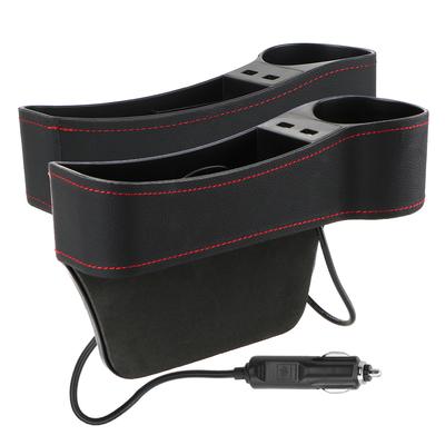 Caja para guardar botellas y vasos de teléfono, bolsillo para hendidura de asiento de coche, caja de cuero para guardar botellas, cargador USB doble