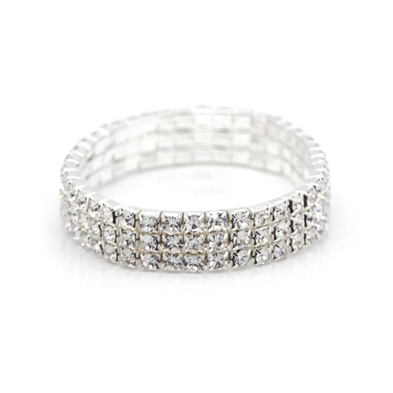 Exaggerated Multi-row Shiny Diamond Elastic Bracelet for Women