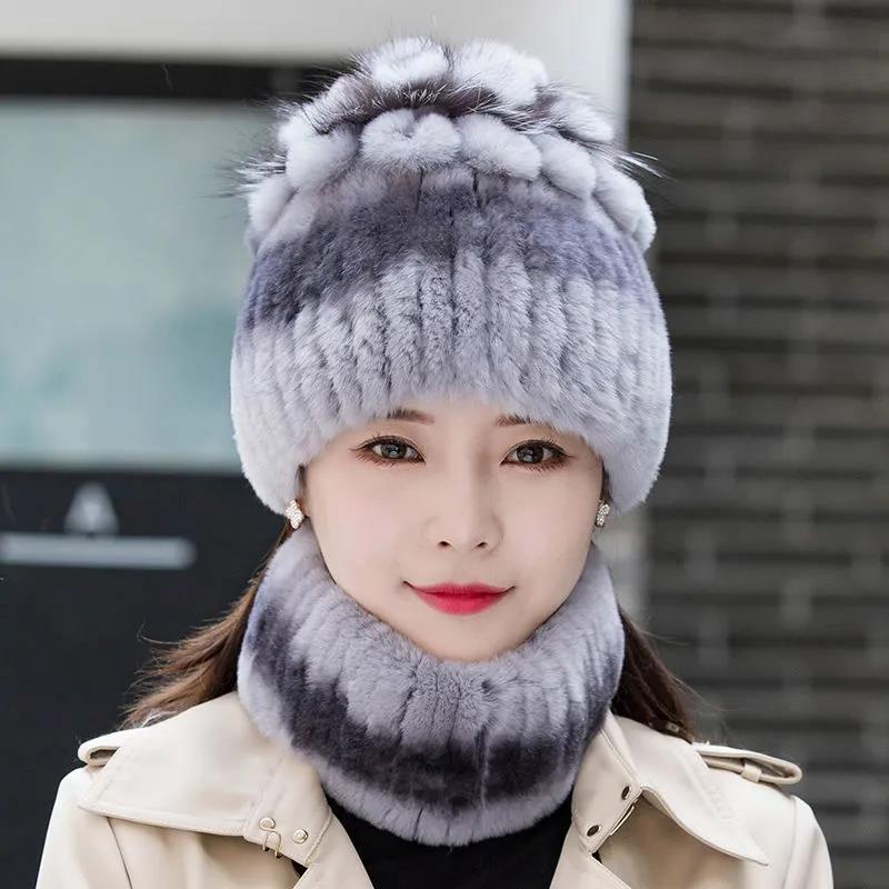 Women's Hat Winter Imitation Rabbit Fur Thick Warm Knitted Hat Korean Fashion Ear Protection Fur Hat