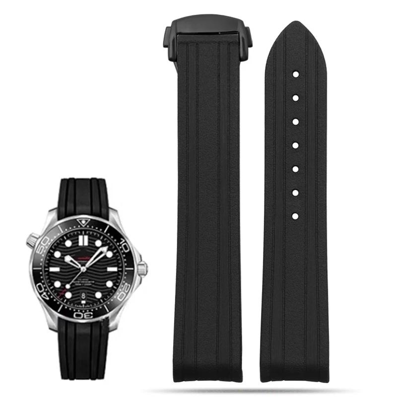 

ONEДля Omega Seamaster 300 вигнутий силіконовий гумовий ремінець для годинника дайверський браслет 20 мм чорний синій зі складаною застібкоюMN 20x18mm