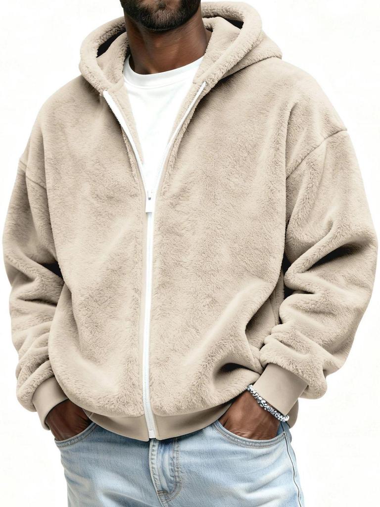 Herren Freizeit Plüsch Kapuzen Reißverschluss Strickjacke Hoodie - Einfarbige, Herbst Winter