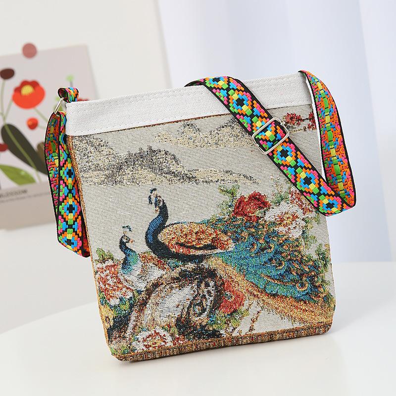 New embroidered messenger bag elephant owl pattern cloth bag going shopping carry-on bag