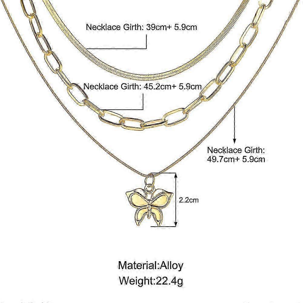 women simple butterfly pendant necklace multi-layer necklace 25-26