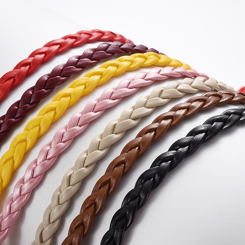 Women's Korean Style Candy Color Knotted Braided Leather Belt with Clip Buckle