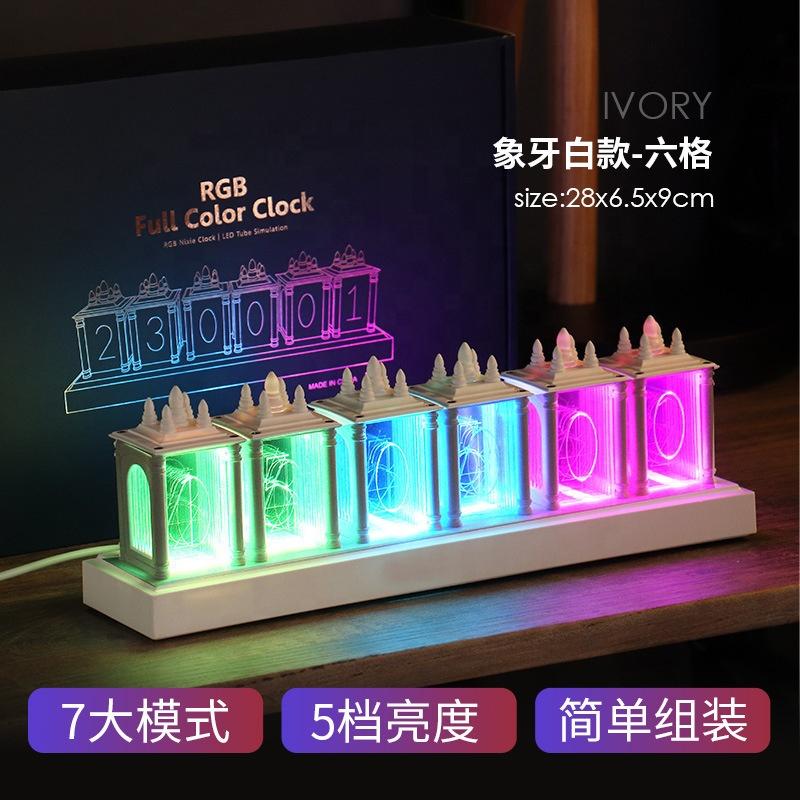Customize Your Message with LED Nightlight Pseudo Glow Tube Digital Output Antique Table Clock