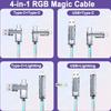 4 in 1 USB Type C Charger Cord,1M Fast Charging RGB Cable 240W Starlight Mech Data Cable,For iPhone16-8 Samsung Xiaomi Huawei
