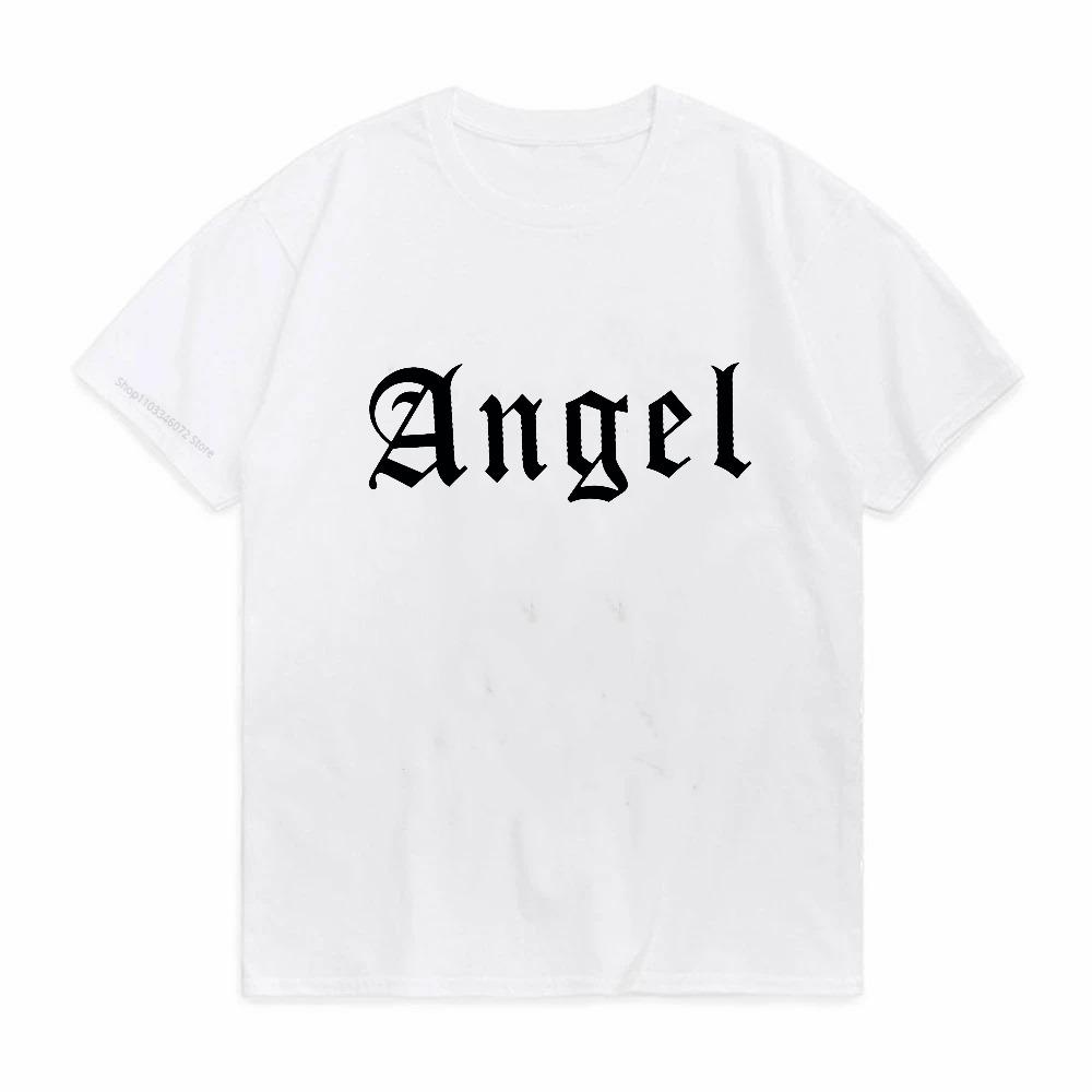 Vintage Angel Letter Graphic Tshirt Fashion Harajuku Streetwear Casual Cotton Tops Tshirt Round Neck Short Sleeve Tee