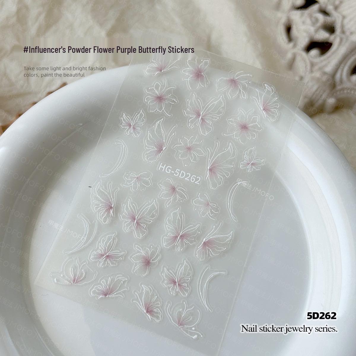 5D рельефные наклейки для ногтей  Бабочка и цветы таро  - Декорации в стиле масляной живописи светло-фиолетового цвета