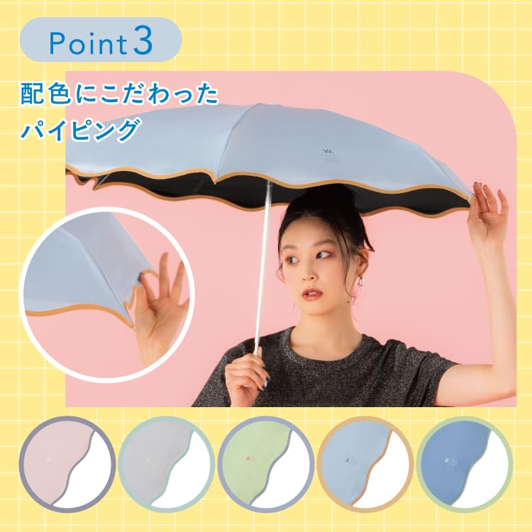 Mini Pink Folding Parasol with Wave Light UV Heat Suitable for Rain or Cute and Korean Wpc. Piping, 100% Blocking, 100% Protection, UPF50+,