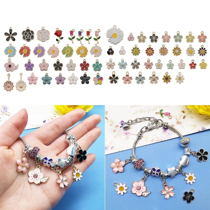 Set of 60 Flower Charm DIY Oil Drop Pendants Jewelry Making Supplies Alloy Material Perfect for Earrings and Necklaces