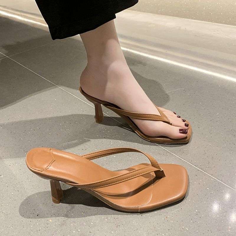 Mezzanine flip-flops shoes women's stiletto high heels, new models in summer 2025, fashionable outer wear, square head cool slippers, comfortable
