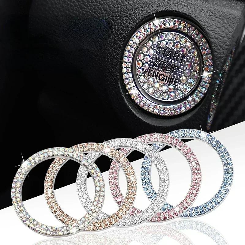 Car One-click Start Button Interior Engine Ignition Start Stop Button Protective Cover Crystal Decoration Car Accessories Amagi