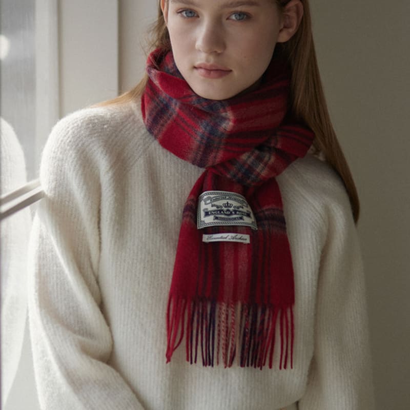 NONLOCAL Daily Check Wool Muffler - Red Check