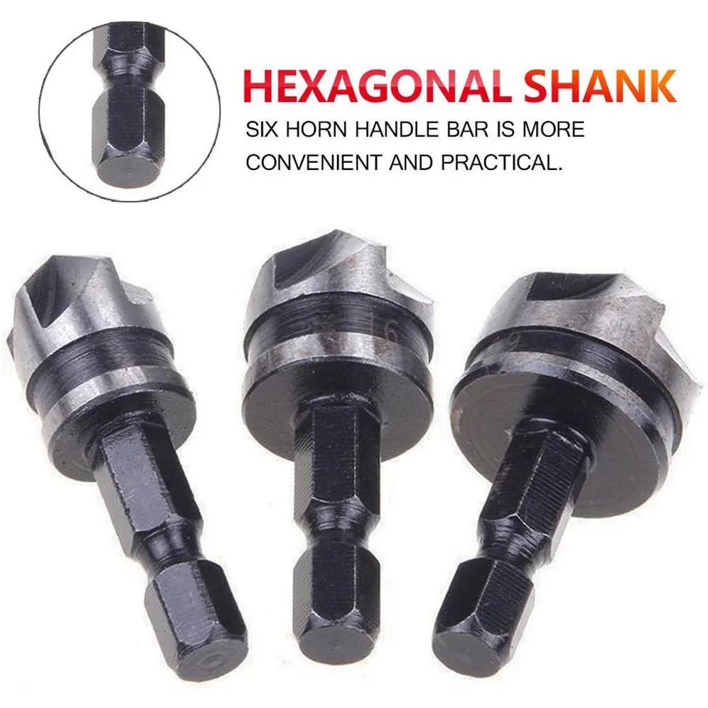 12mm 16mm 19mm Countersink Drill Bit Set 1/4 Inch Hex Shank 90 Degree Chamfer Tool for Woodworking Accessories