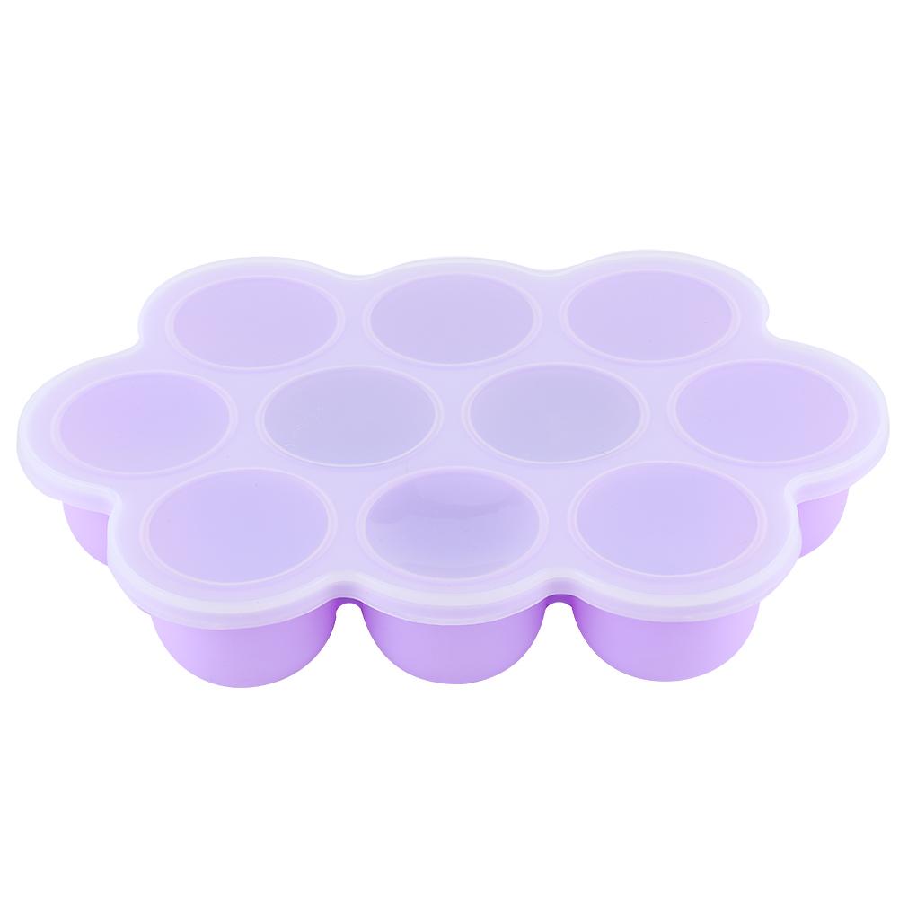 Silicone Food   Tray 10 Holes Reusable Container with Lid for Homemade Baby Food(Blue )