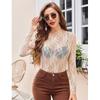 Women's Mesh Top Long Sleeve Mock Neck Sheer Blouse See Through Floral Lace Tops