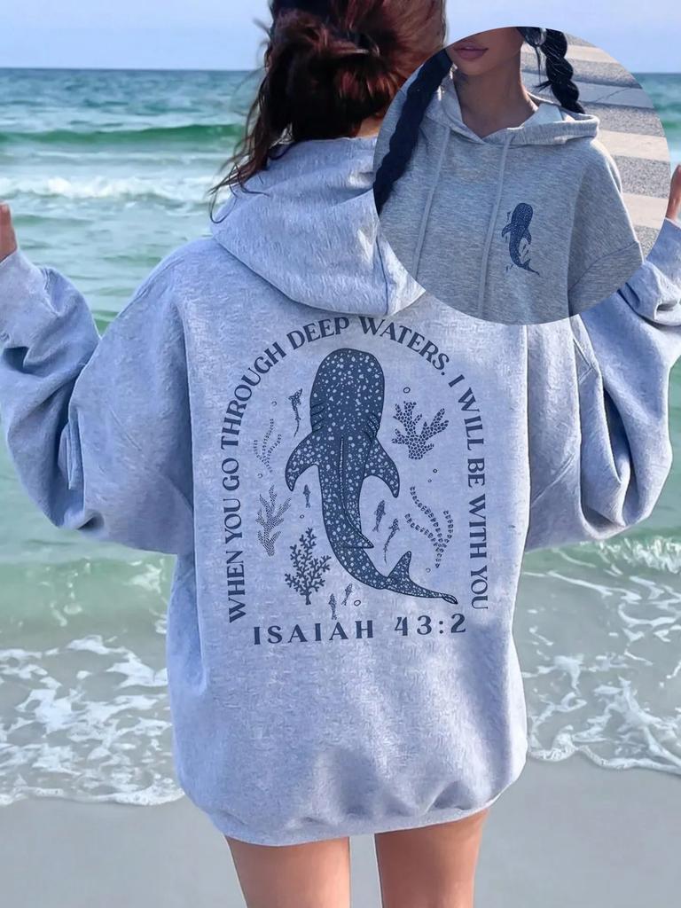 Interesting Ocean Whale Deep Water Printed Women Hoodies Hip Hop Loose Hoody Hooded Pocket Pullovers Autumn Fleece Streetwear