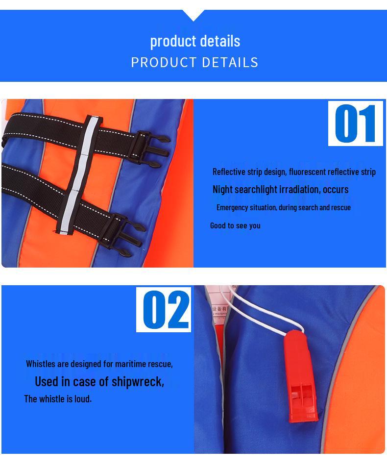 98-6 Blue Orange Patchwork Unisex Life Jacket for Maritime Flood Control & Rafting - Adult & Child Safety