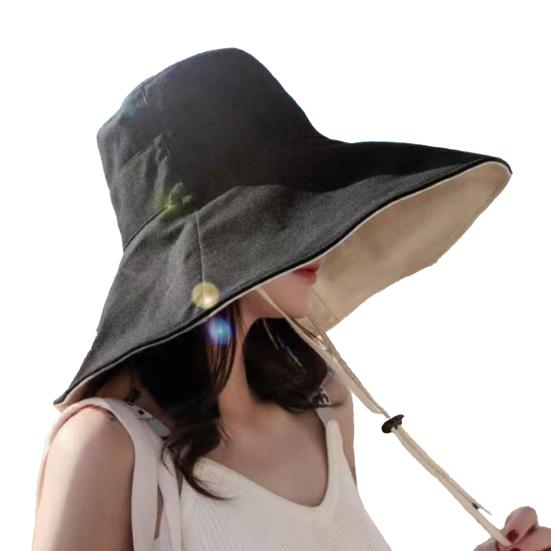 Sun Hat Wide Brim Double Layer Sun Protection Adjustable Strap Fisherman Hat Lightweight Summer Outdoor 1pc чёрный