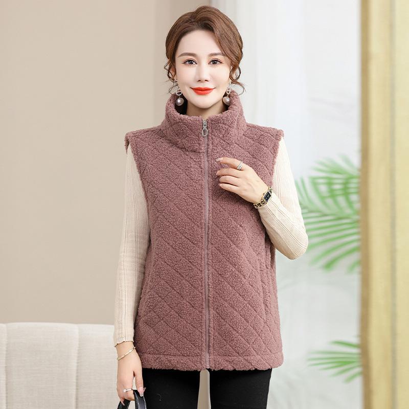 Dámská ležérní top podzimní a zimní vycpaná jednobarevná vesta větší velikosti