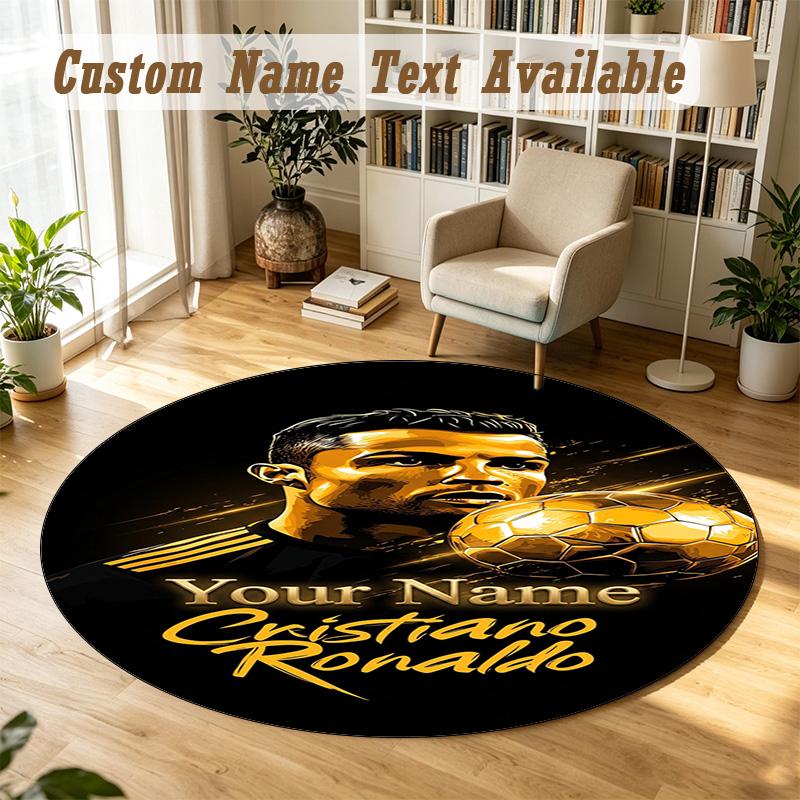 Round Rug Custom NameCristiano Ronaldo Pattern Non Slip Carpet Home Floor Decor