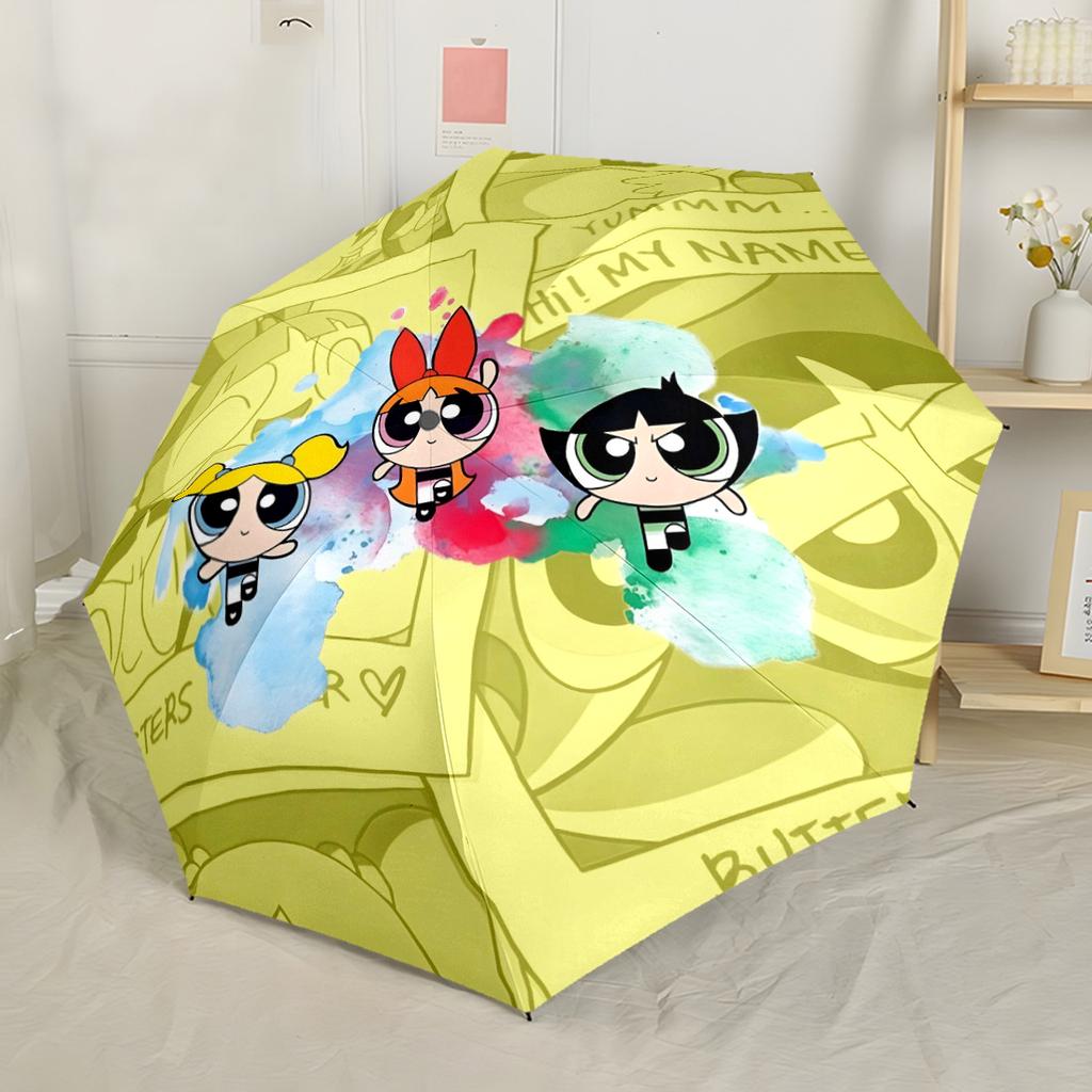 Powerpuff Girls Adventure Outdoor Automatic Umbrella Compact 8-Rib Lightweight Foldable Design for Outdoor Daily Use Stylish Accessory