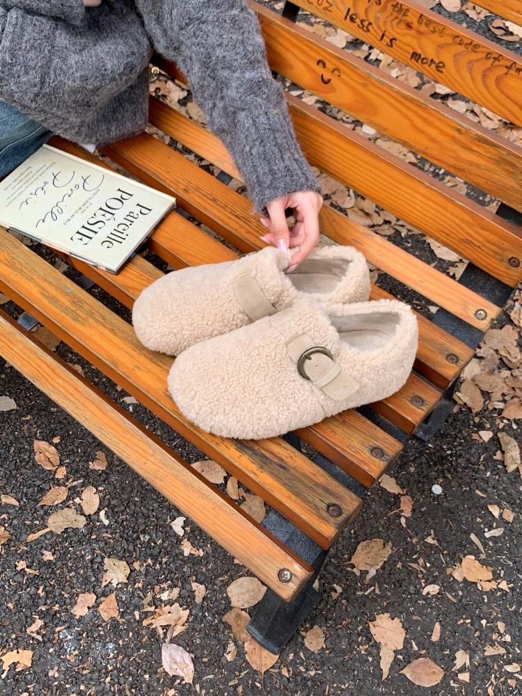 Small Person 3cm Inner Height Increase Lamb Wool Birkenstocks Women's All-inclusive Autumn and Winter Thick-soled Plush Beanie Loafers