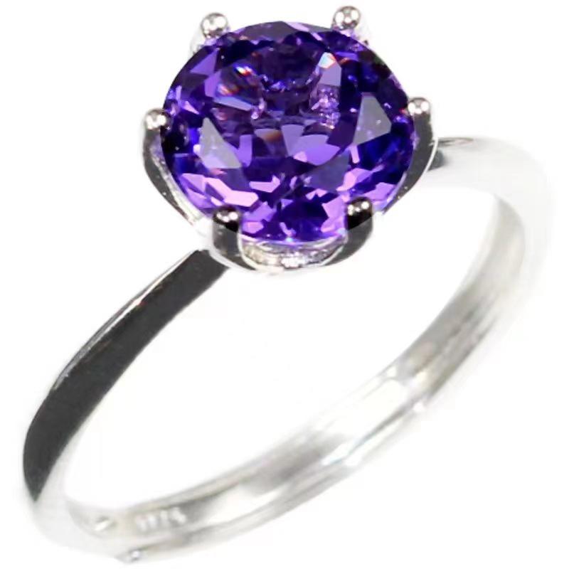 Elegant Adjustable Six-Prong Amethyst Ring for Women