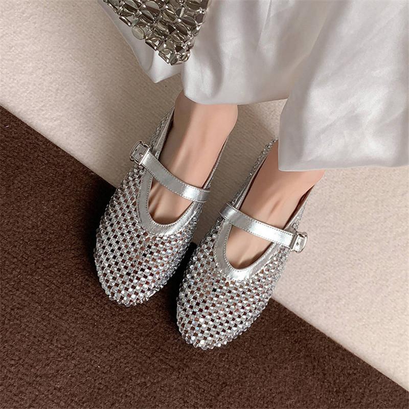 Fashion New Summer Sandals Handmade Women Pumps Shoes for Women Fashion Hollow Out Round Toe Internal Elevation Mary Jane Shoes Ladies