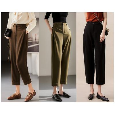 2025 Spring Women's Slimming Cocoon Scythe Pants: Casual Cropped Slim-Fit Wide-Leg Suit Pants