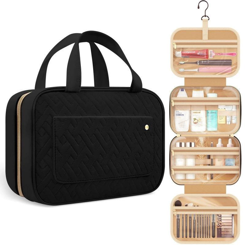 

Toiletry Bag Womens Clear Travel Makeup Bags With Hanging Hook Travel Makeup Organizer Cosmetic Bag For Travel Toiletries And Shower Accessories Black M