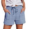 Women's Summer Shorts Drawstring Elastic Waist Cotton Linen Shorts Casual High Waisted Beach