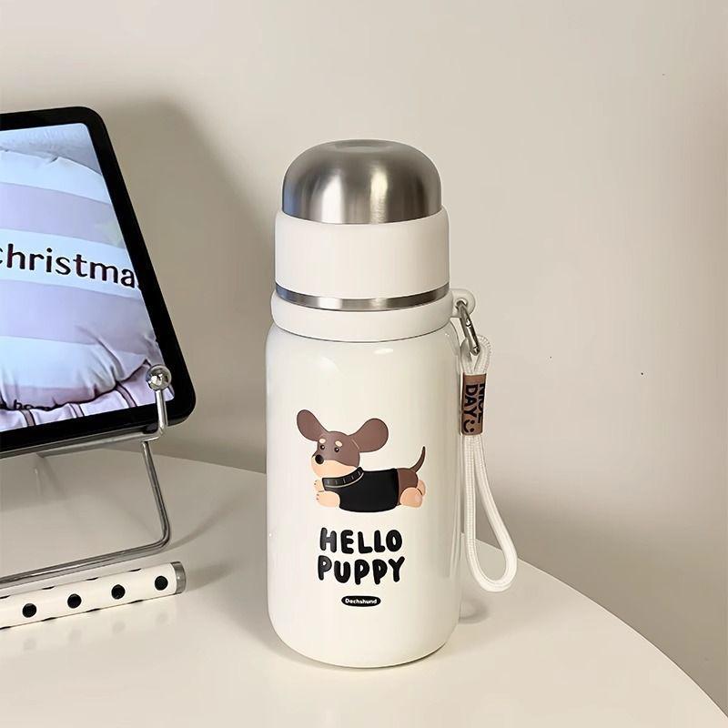 Cute Cartoon Puppy Thermos Stainless Steel Bottle With Tea Separation Vacuum Insulation Water Cup Portable Direct Drinking Cups 500ml белый