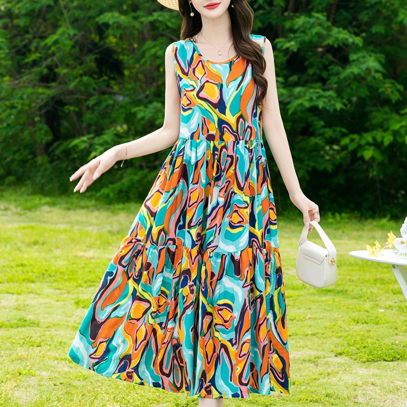 Summer Sleeveless Dresses for Women Vintage Clothes Loose Plus Size Elegant Long Dress