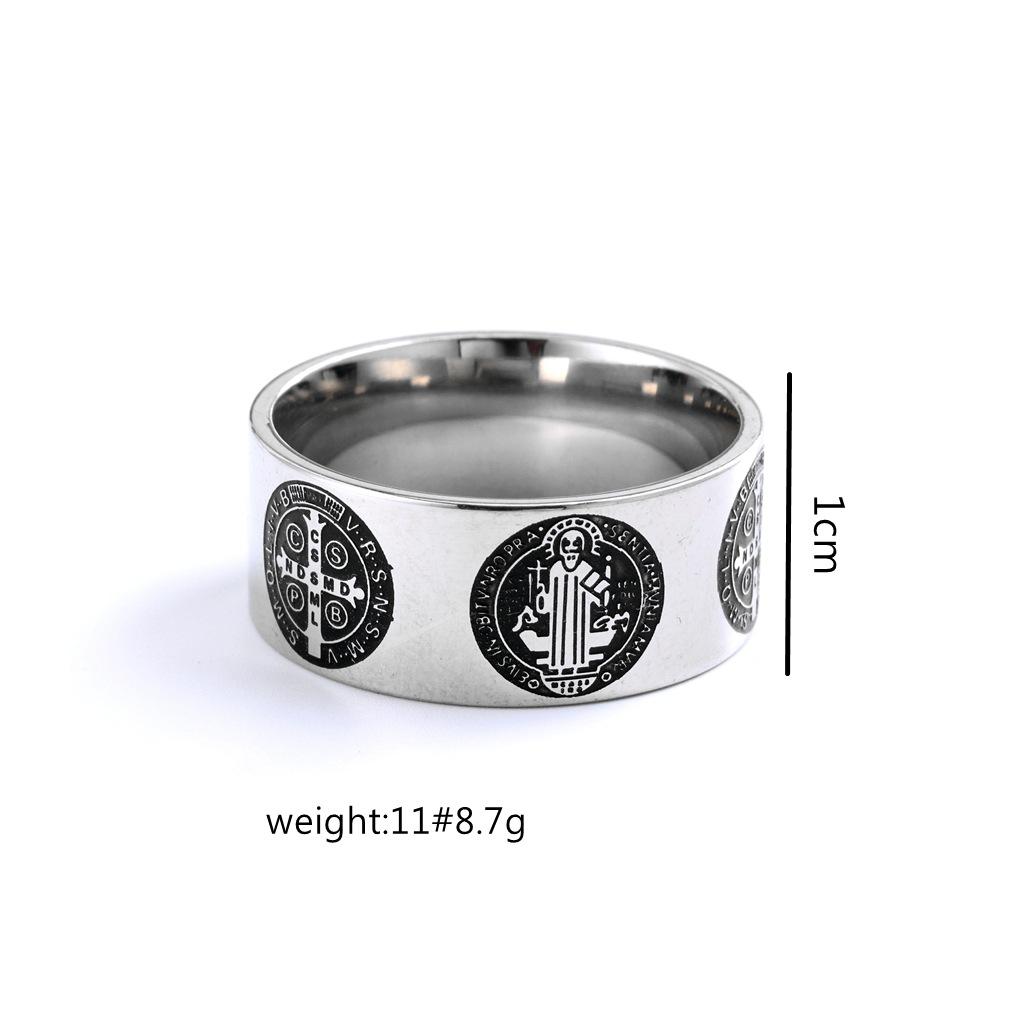 European and American Stainless Steel Men's and Women's Rings, Measuring Saint Ben's Cross, Exorcism Portrait Rings