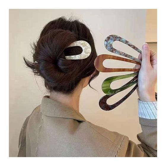 Baguettes à Cheveux en Forme de U, Lot de 5 Pièces, Motif Écaille de Tortue, Accessoires de Cheveux Élégants pour Chignons, Coiffures en Chignon, Épingles à Cheveux pour Femmes pour un Usage Quotidien,