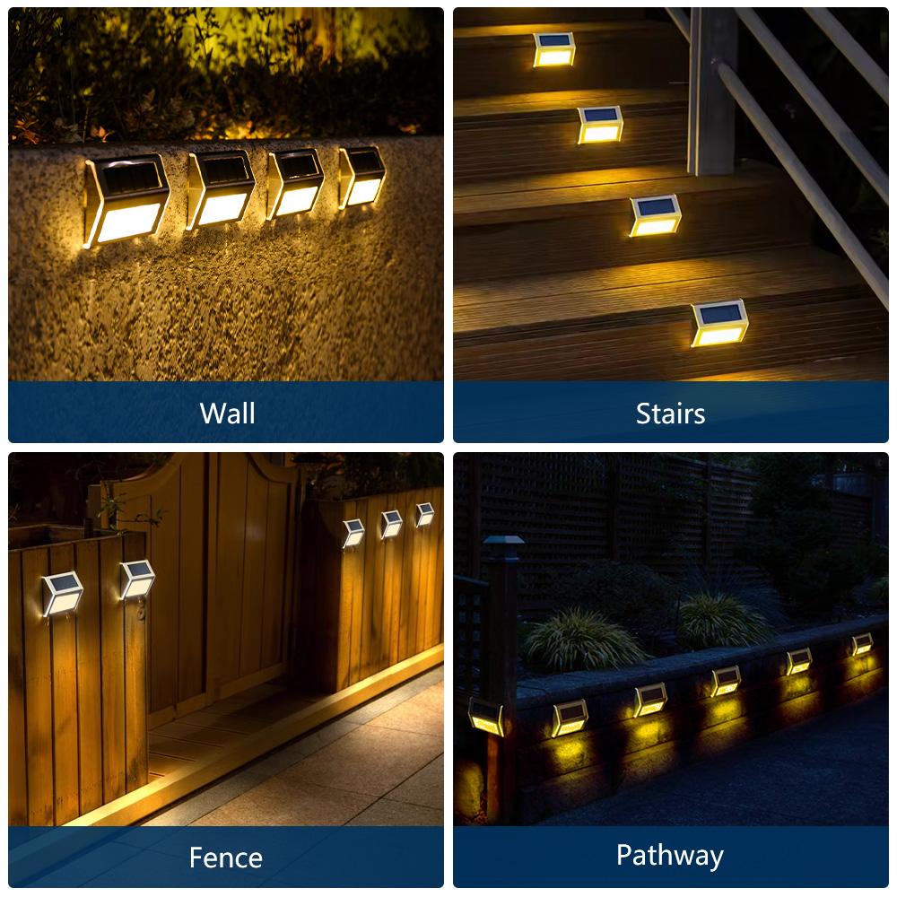 1-8PCS Solar Stainless Steel Step Light Solar Outdoor Lights Waterproof Garden Fence Decoration Wall Lamp for Patio Street Yard