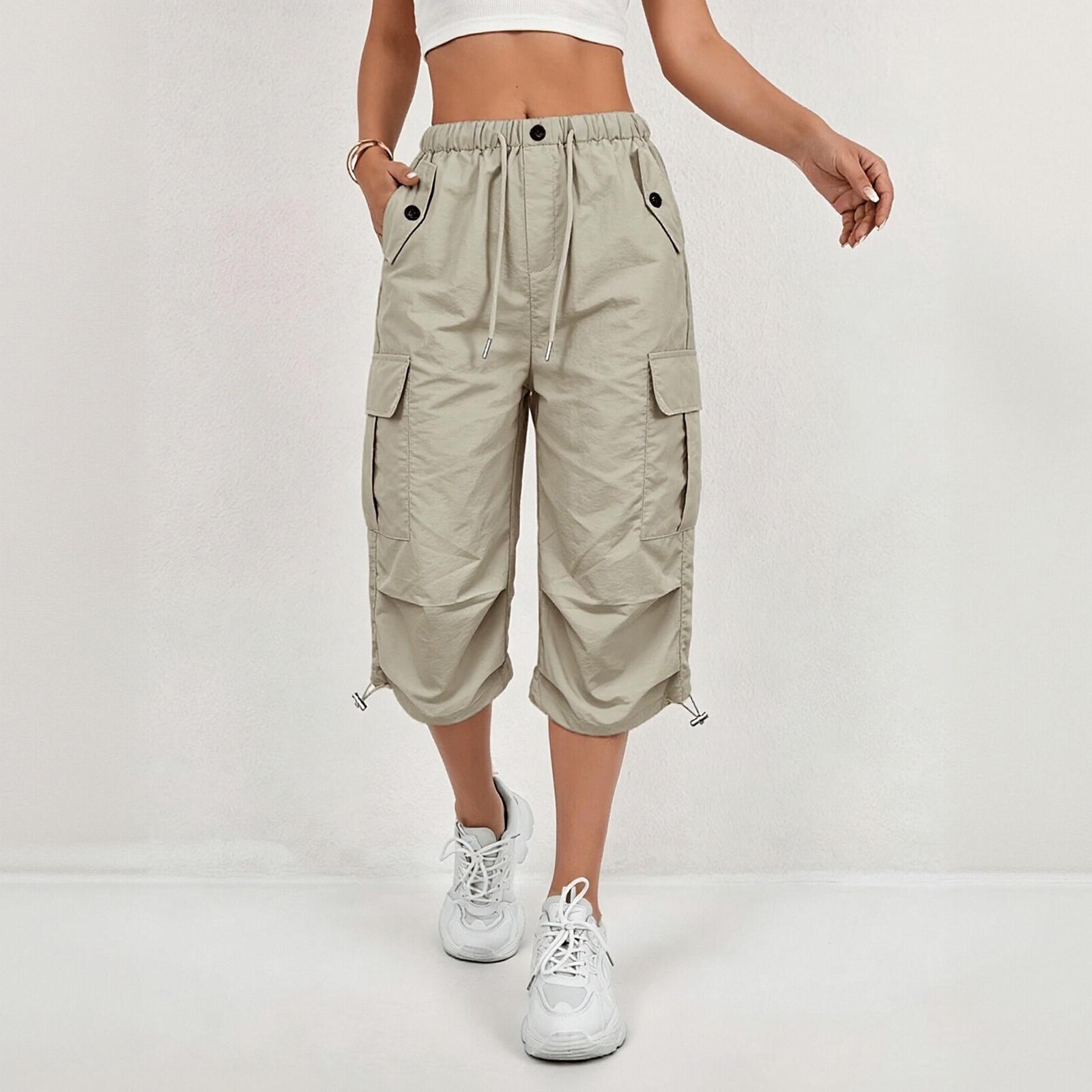 Damen Carg Caprihose Schnelltrocknend Mehrere Taschen Outdoor Sport Laufen Wandern Lässige Arbeitskleidung Hosen XXL khaki