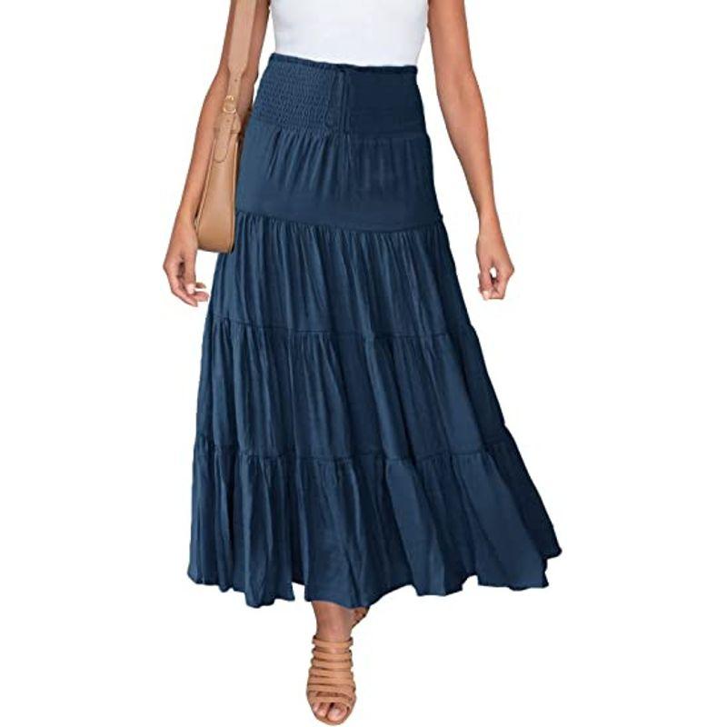 

Solid Color Elastic Waist Loose Skirt Solid Elastic Waist Loose Skirt for Women Tibetan Blue M