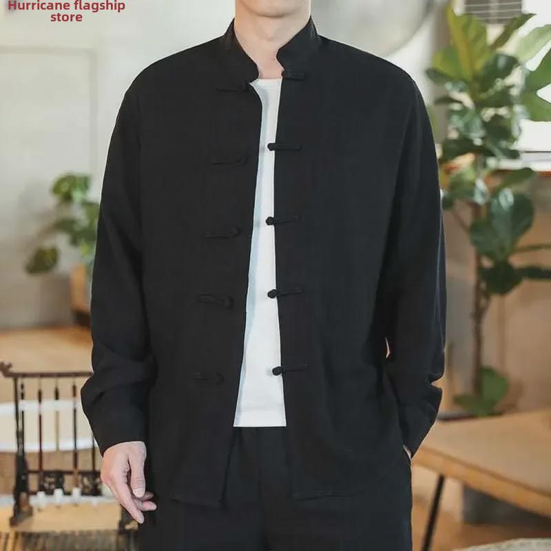 Salgsfremmende Stor Størrelse Retro Kinesisk Tangdrakt Skjorte - Herre Langermet Høst Fritid Munkestil