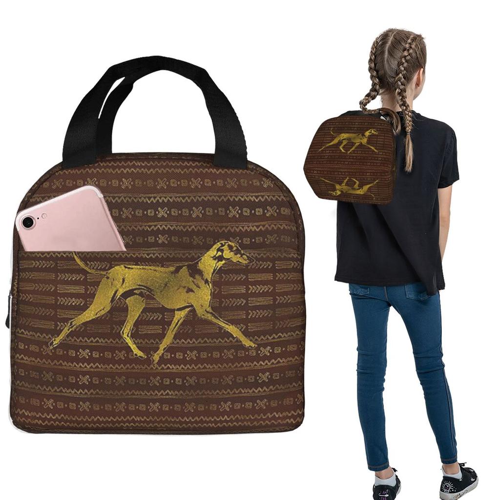 Greyhound Whippet Sighthound Dog Azawakh On African Insulated Lunch Bag for Women Kid Portable Food Boxes Thermal Lunch Box Tote